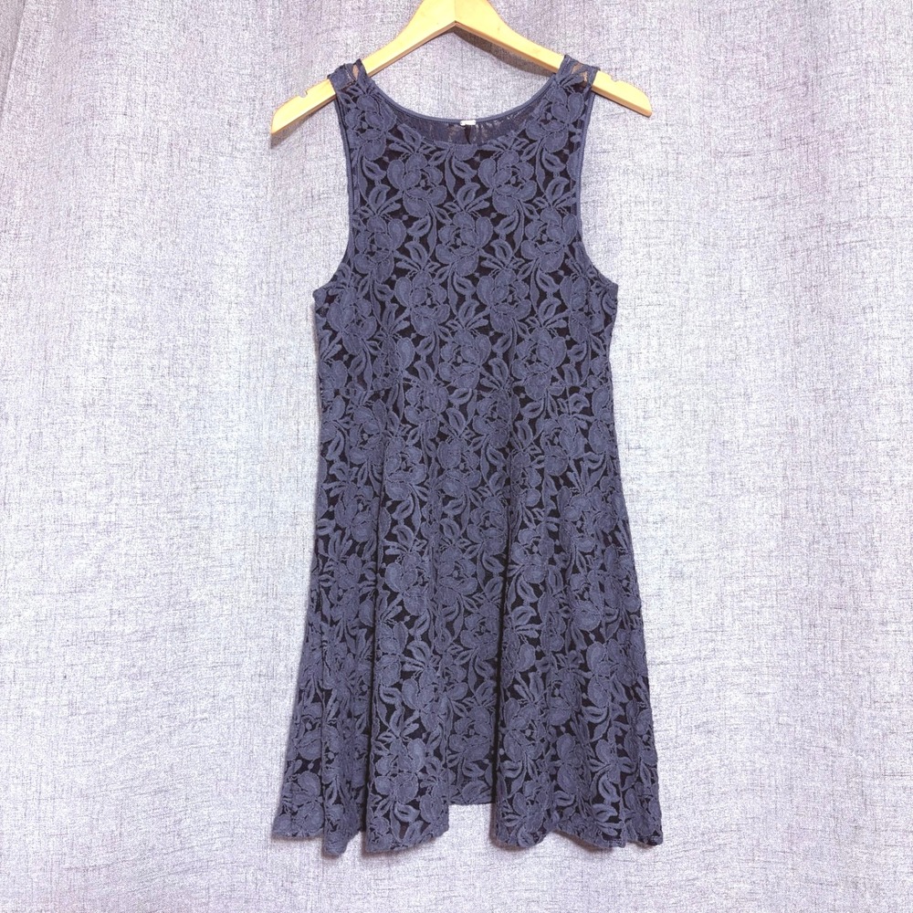 Free People Tank Dress Women Small Gray Lace Sheer Short Mini Coquette